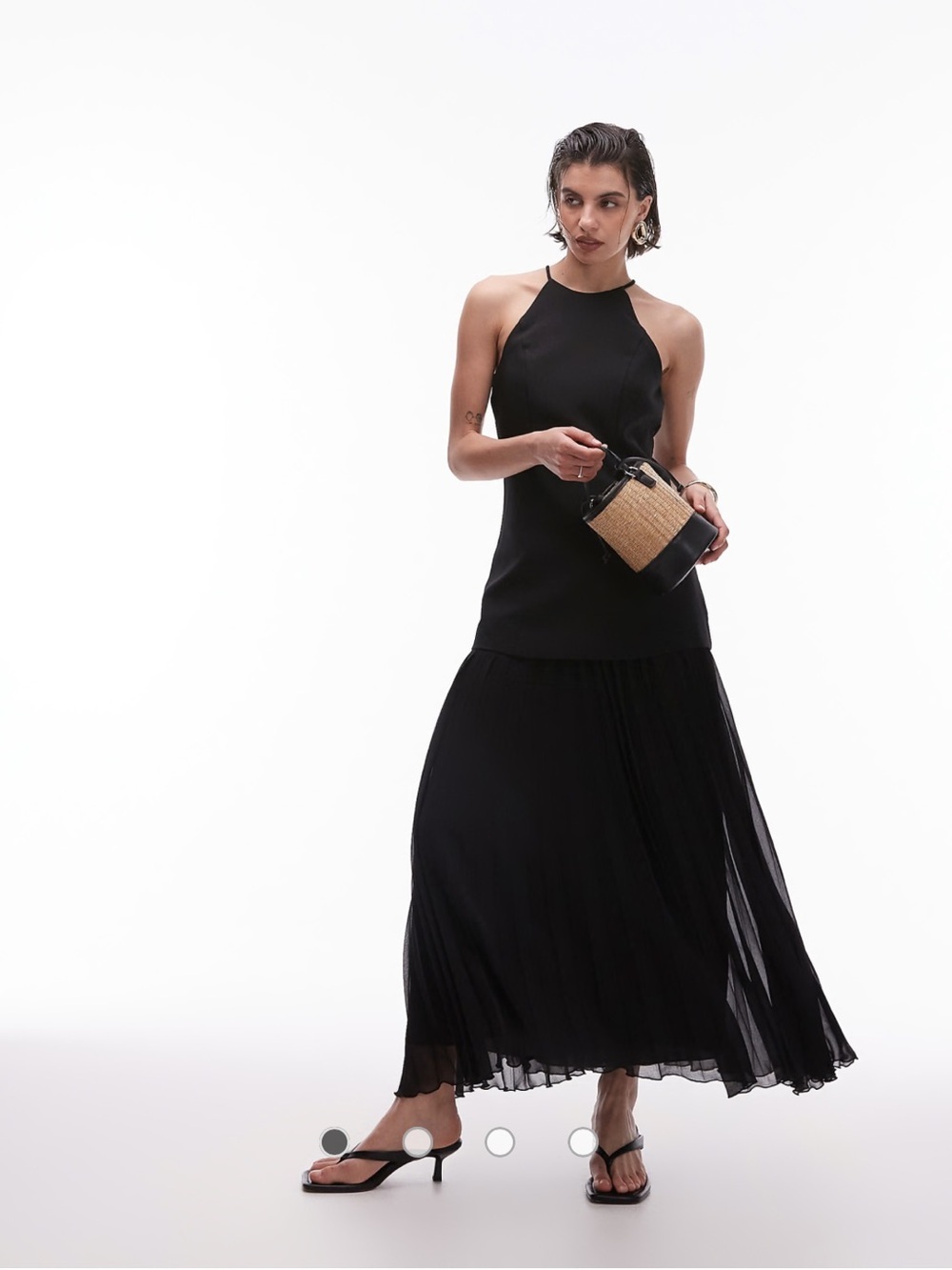 Mango Mixed Media Black A-Line Maxi Dress Little Black Dress Wedding Guest Dress